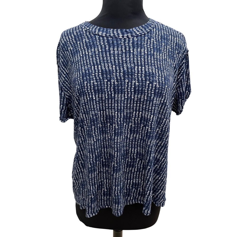 We The Free Free People Navy Blue White Shibori Print Raw Hem Boxy Top XS